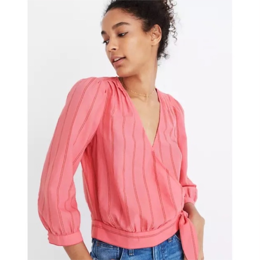Madewell Cecilia Pink Striped Wrap Top